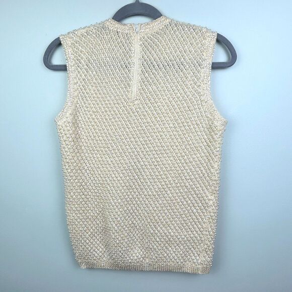 Cyn Les Vintage Hand Beaded 50's 60's Sleeveless Wool Top Pearls Sequins sz 38 S - Picture 5 of 12
